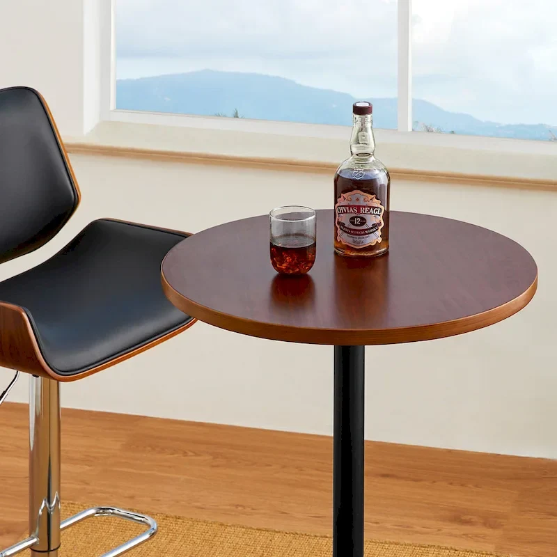 Glitzhome 39.5H Modern Bistro Walnut Top Round Pub Bar Table