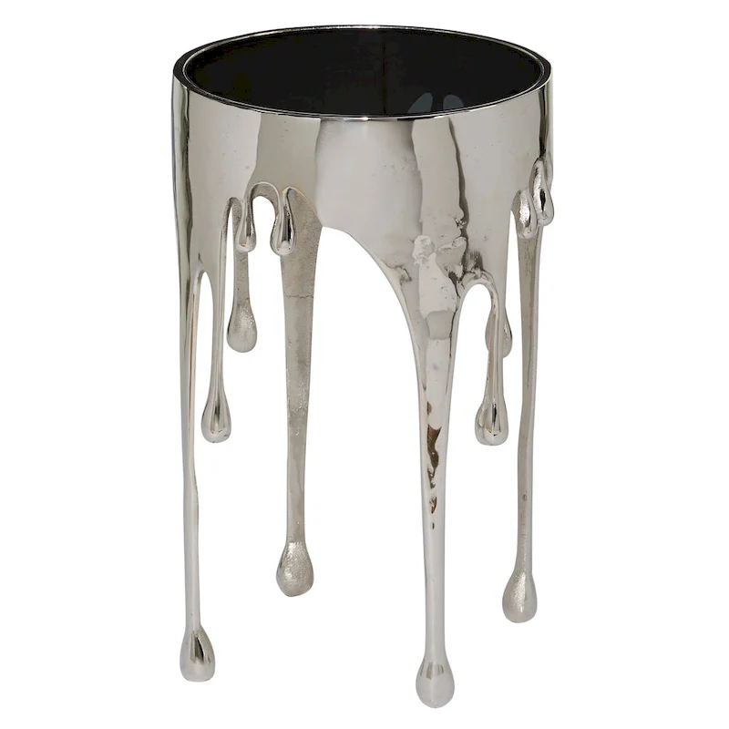 Aluminum Metal Drip Accent Coffee or Console Table with Melting Designed Legs and Shaded Glass Top - Roche River Decor
