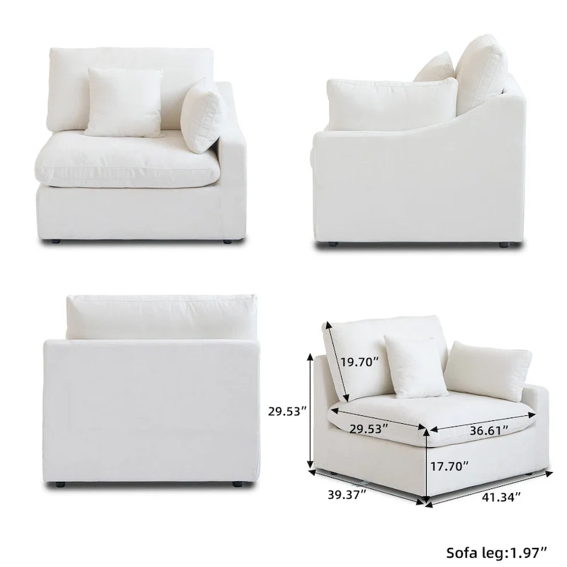 82.68   Down Filled Sectional Couch L-shape Linen Upholstered Loveseat with Ottoman