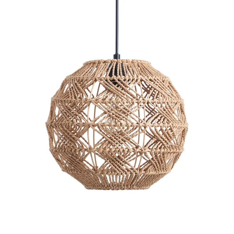 CO-Z Boho Handwoven Hemp Rope Globe Pendant Light Fixture - Tan