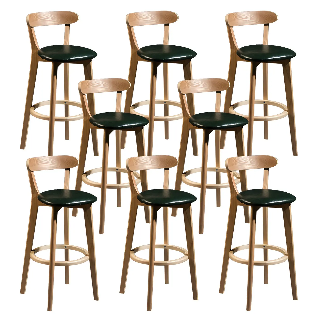 Wooden Upholstered Low Back Bar Height Stools Set of 2