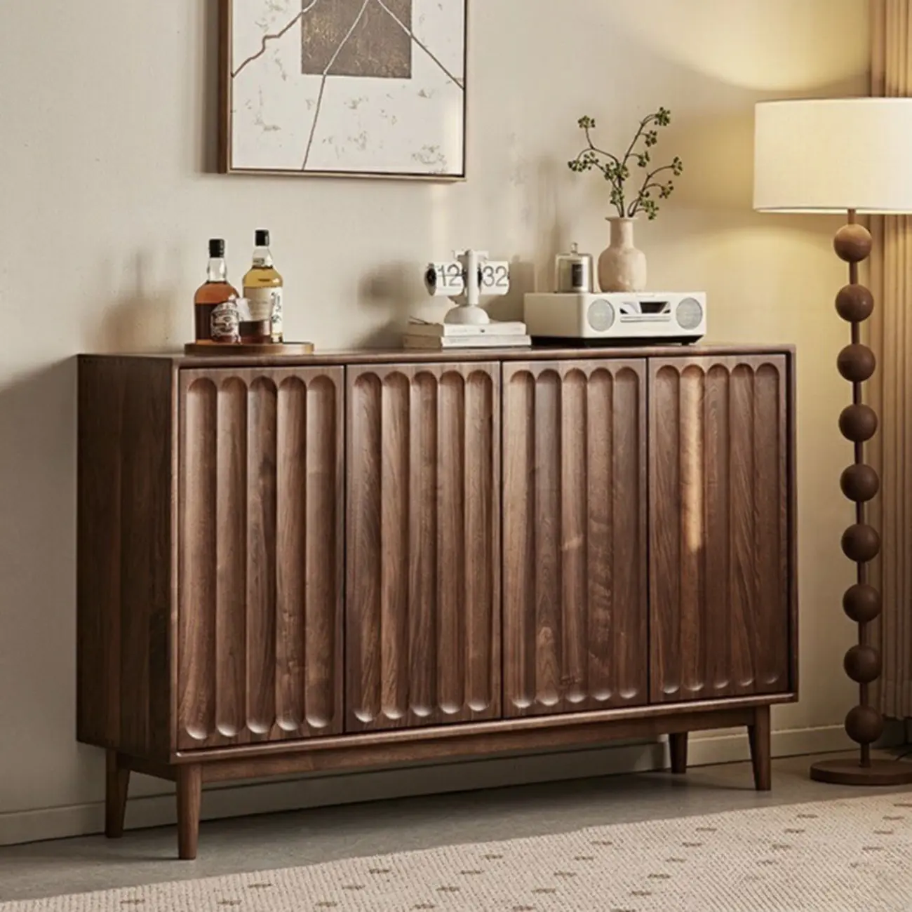 Scandinavian Pine Wood Accent Cabinet in Free-standing