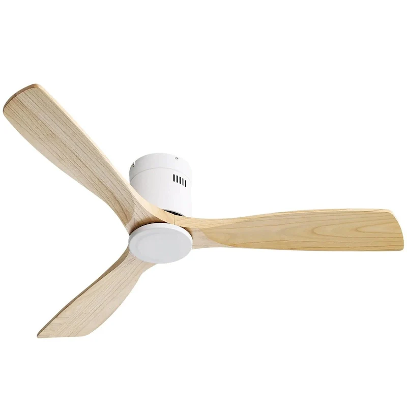 Indoor 52 Inch Ceiling Fan Natural 3 Solid Wood Fan Blade Noiseless Reversible Dc Motor Remote Control For Living Room