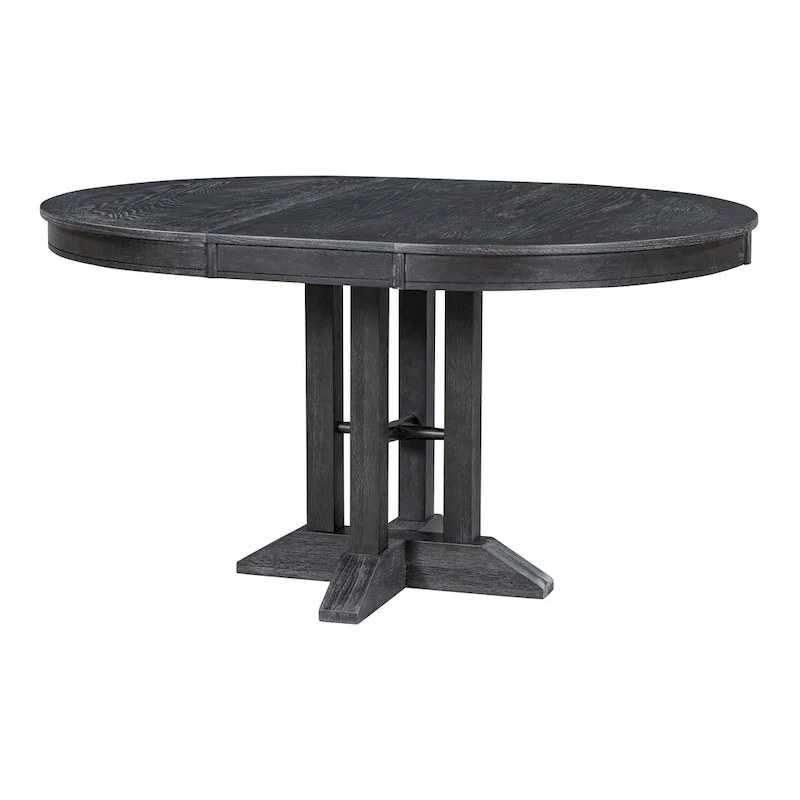 TREXM Farmhouse Dining Table Extendable Round Table for Kitchen and Dining Room