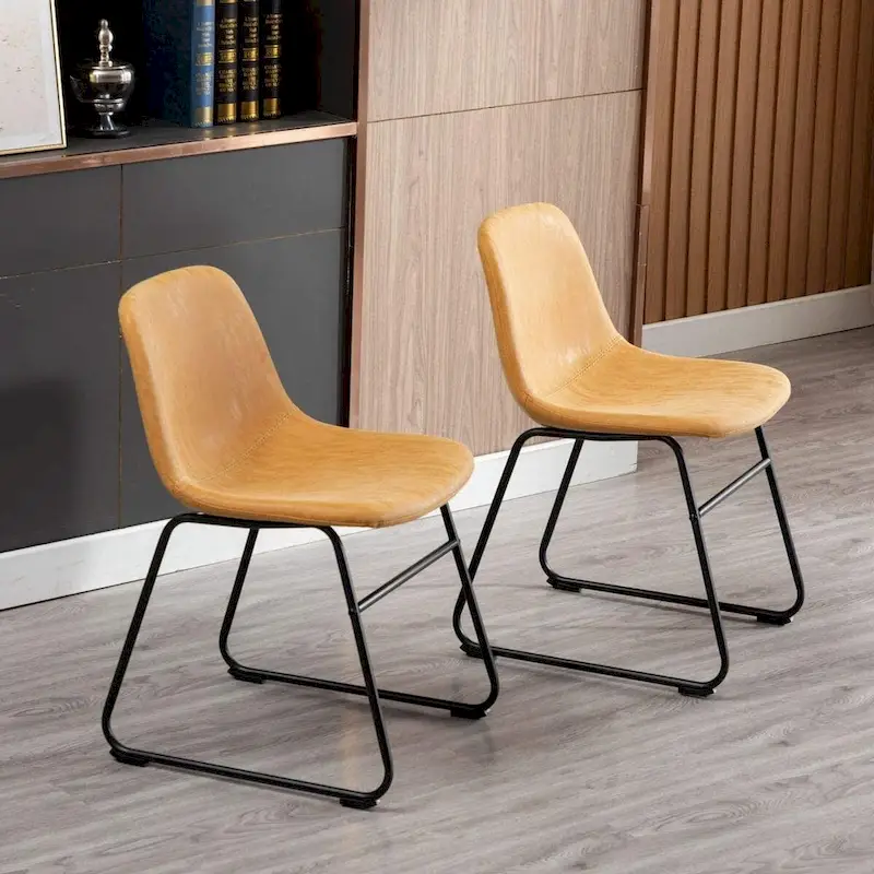 Modern Faux Leather Dining Chairs with Metal Frame (Set of 2) - Water Resistant