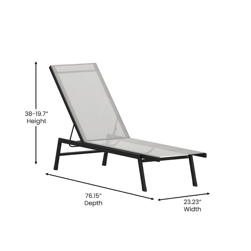 Set of 2 All-Weather Textilene Adjustable Chaise Lounge Chairs with Arms