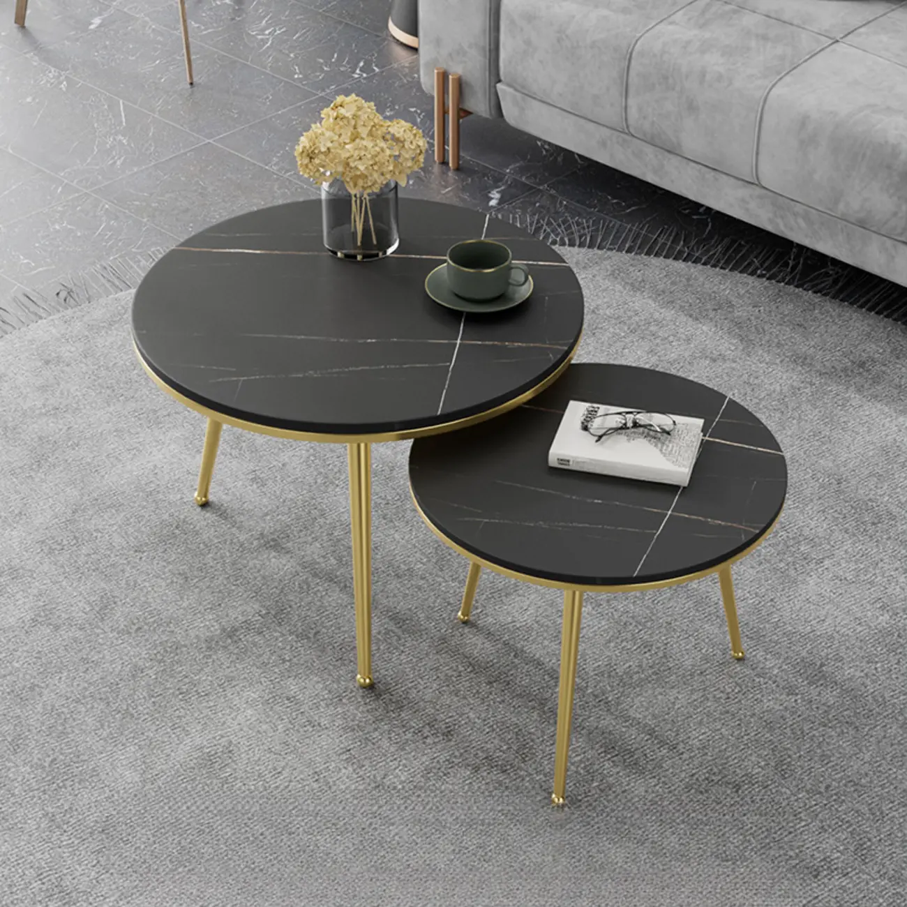 Modern Marble-Top 3 Legs Round Nesting Tables