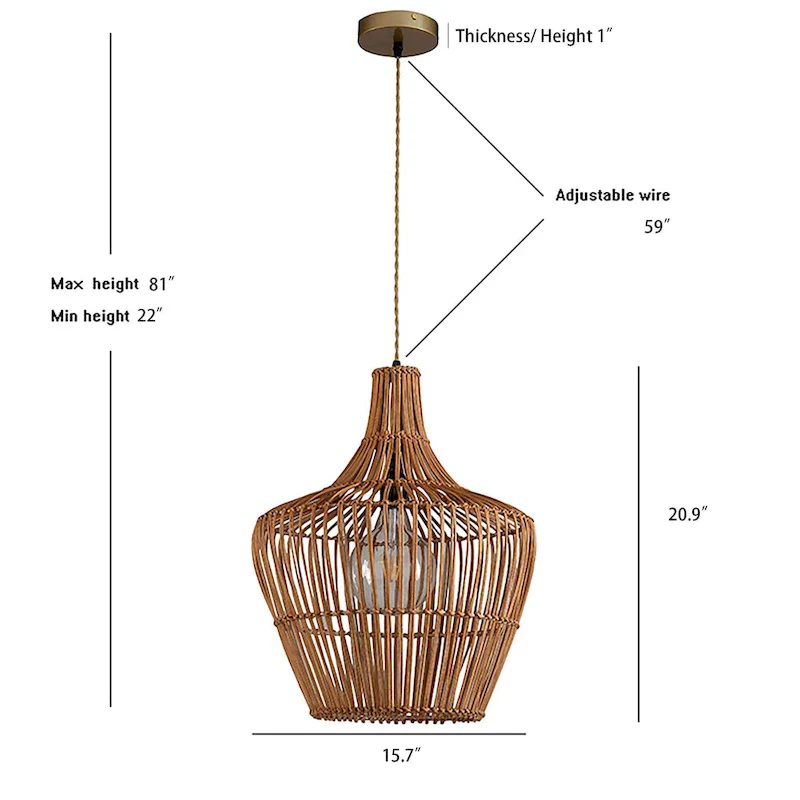 Ailsa Handmade Bohemian Rattan Pendant Lamp - 19.7  x 15.7