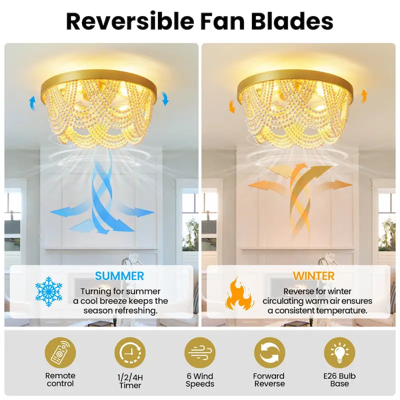 20  Boho Crystal Ceiling Fans with Lights Flush Mount
