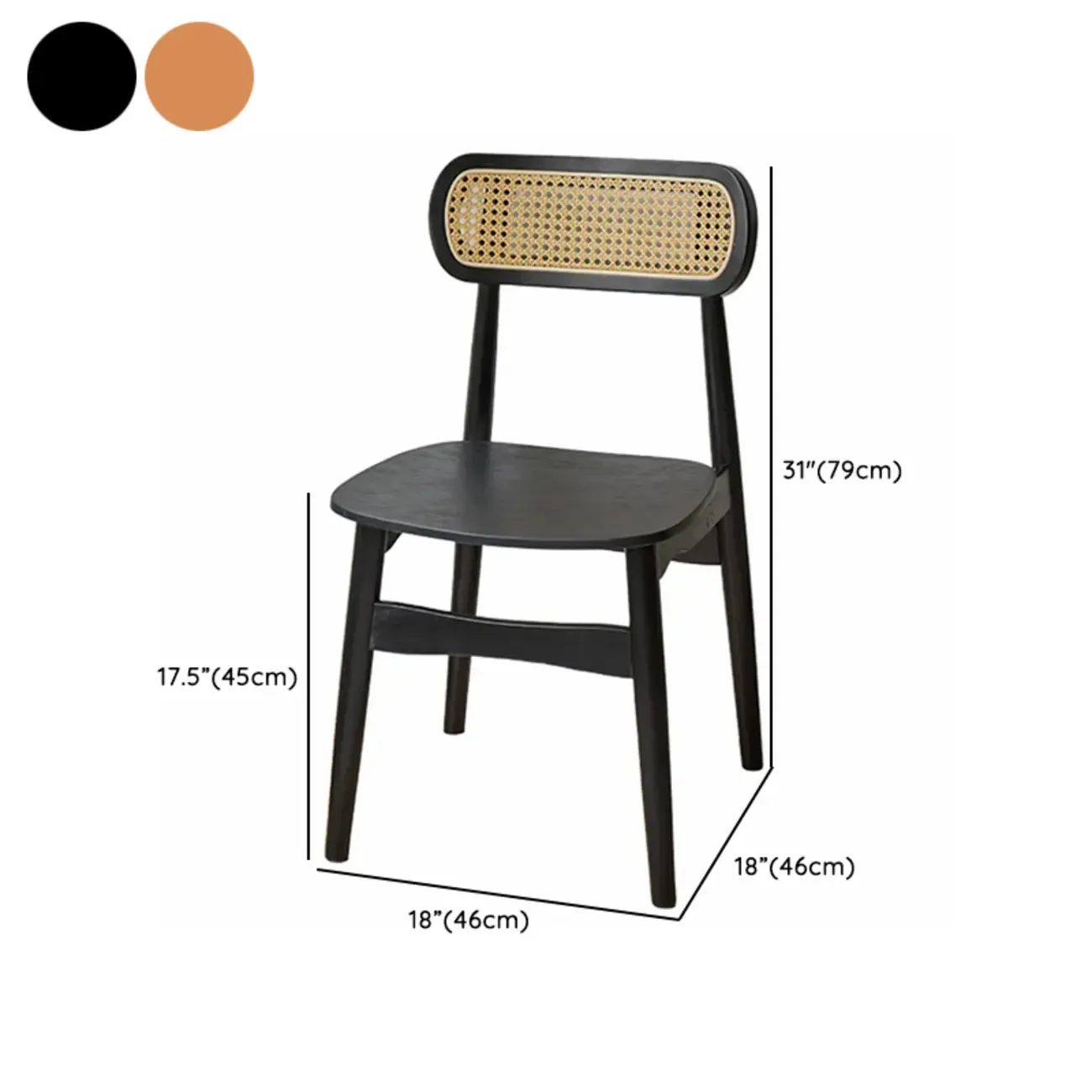 Rustic Black Wooden Armless Dining Chair with Handwoven Back