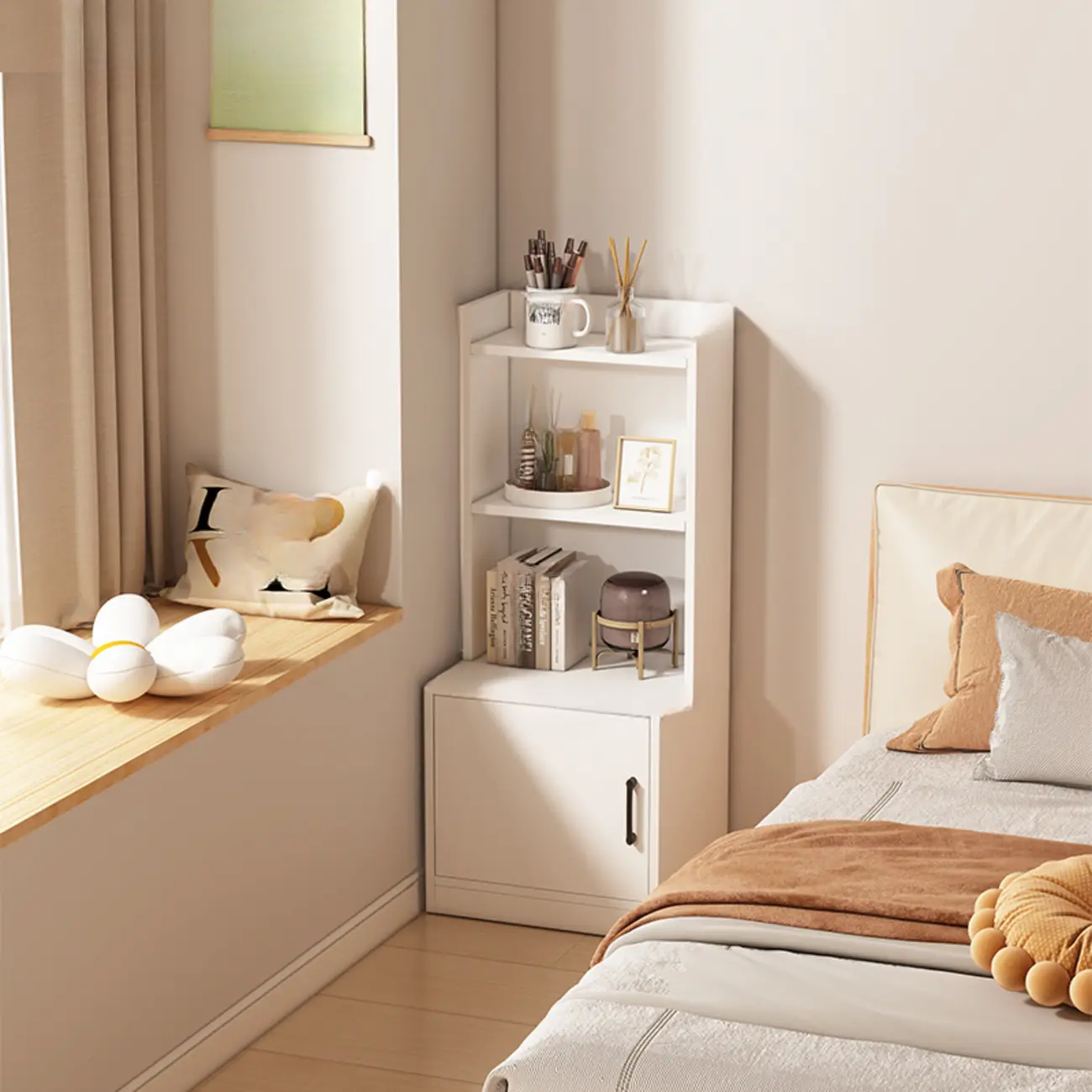 Multi-functional Wooden 5-Shelf Closed Back White Bookcase