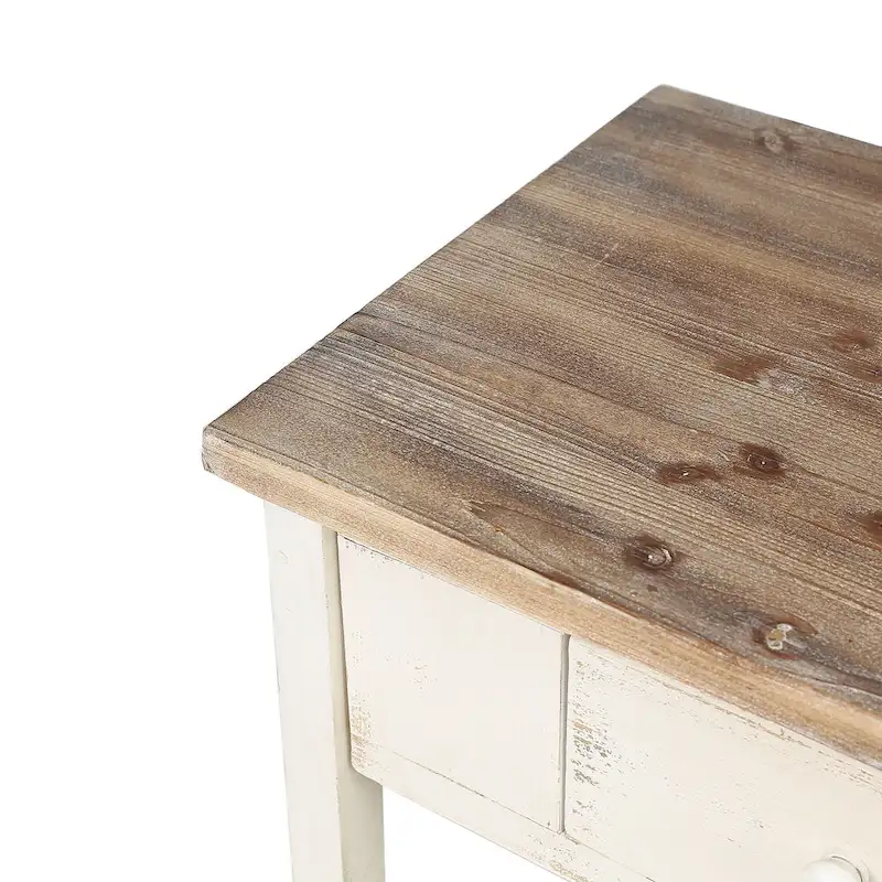 Distressed White and Brown Wood 2-drawer Console Table - 31.5H x 35.4 W x 15.55 D