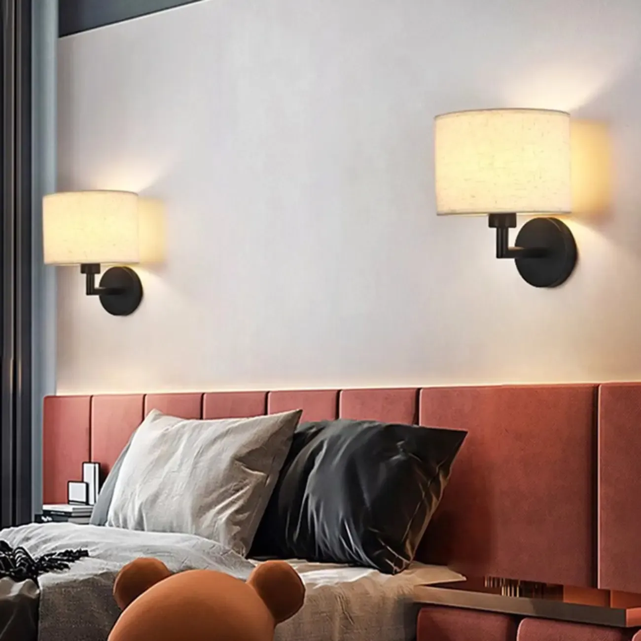 Contemporary Metal Fabric Drum Wall Sconce