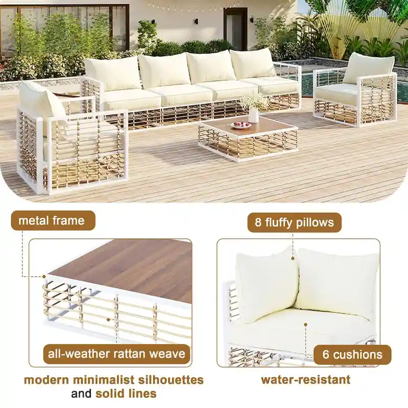 Patio Sectional Sofa Set,Garden Conversational Furniture Set,7 PCS