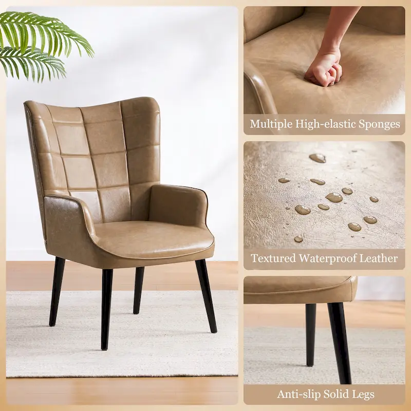 High-back Tufted Accent Chair Set of 2 Cream/ Brown/ Taupe