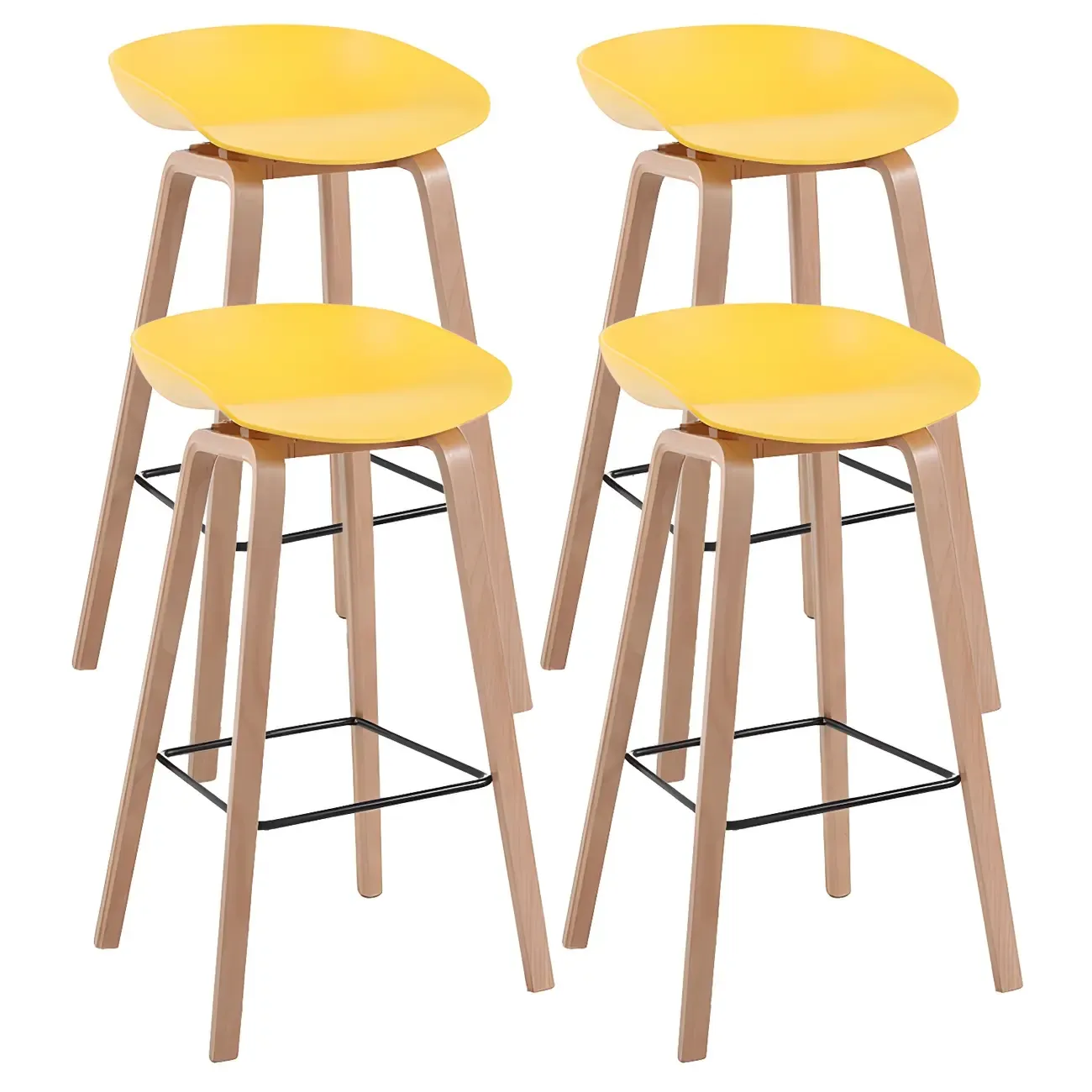 Mid-Century Modern Plastic Bar Stool with Wood Legs