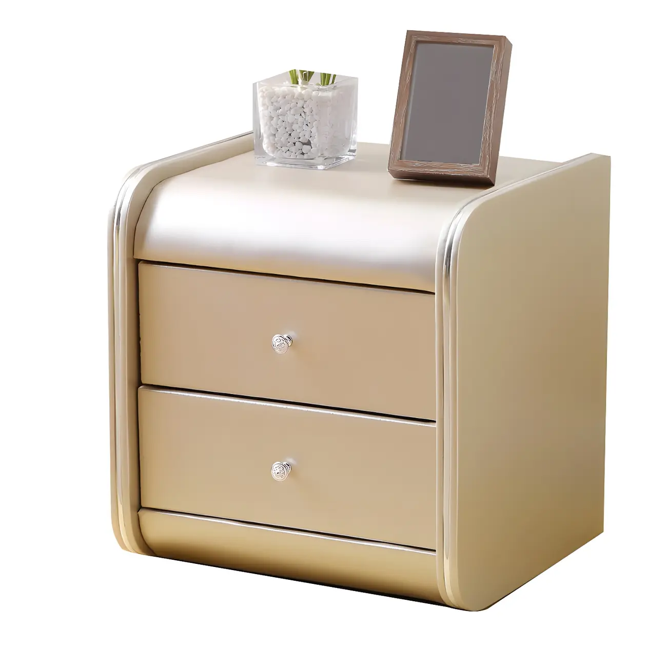 Stylish Narrow Faux Leather Bedside Table with 2 Drawers