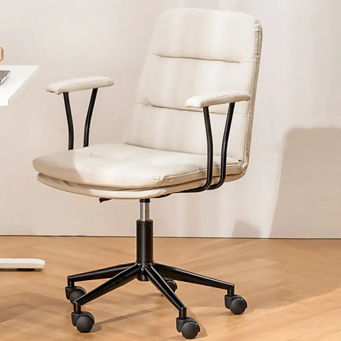 Elegant White Leather Ergonomic Swivel Office Chair