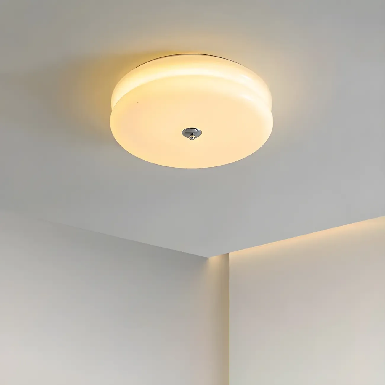 Modern Creamy Round Double-Tier Glass LED Flush Ceiling Light