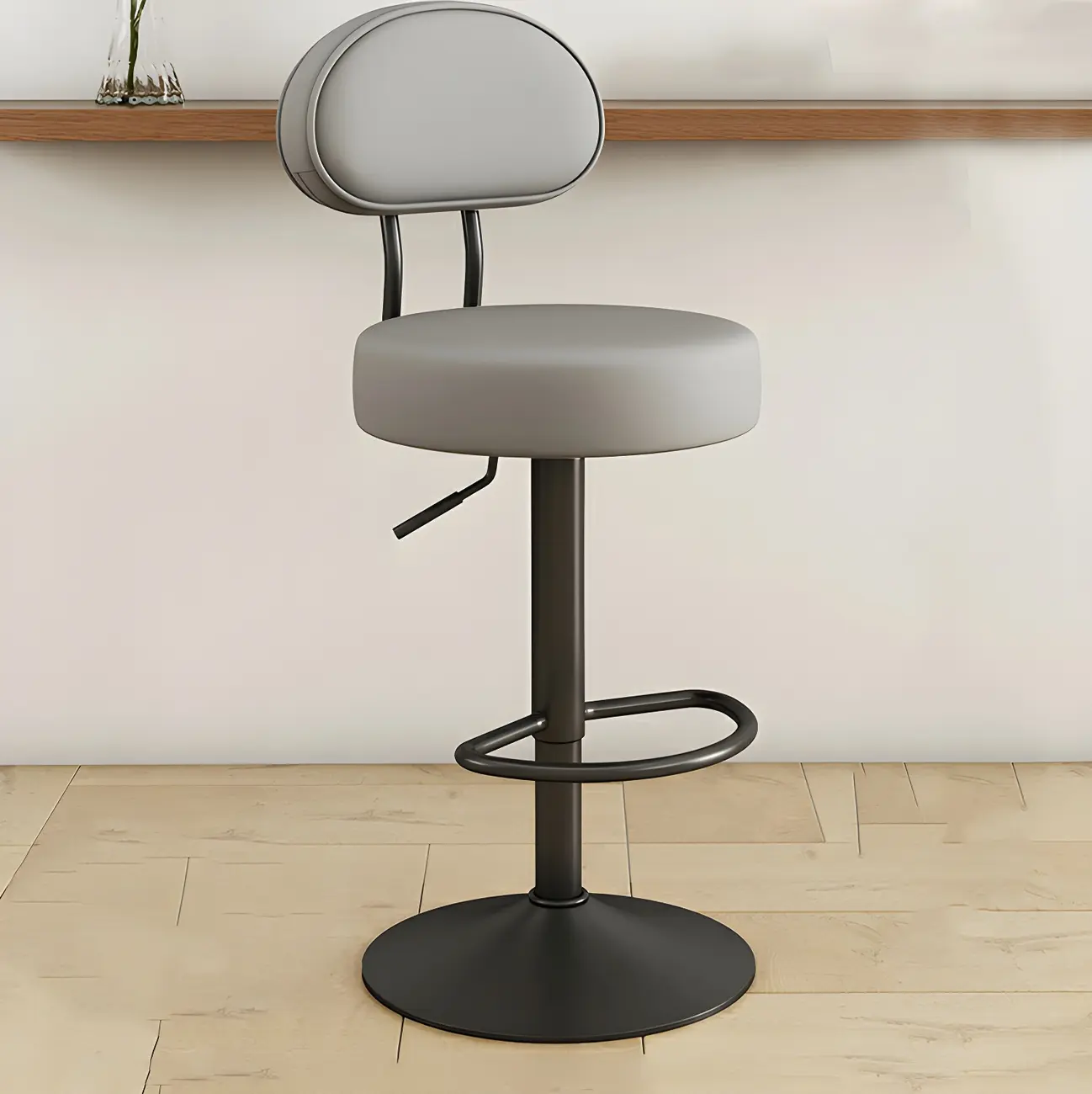 Round Adjustable Faux Leather Bar Stools with Back