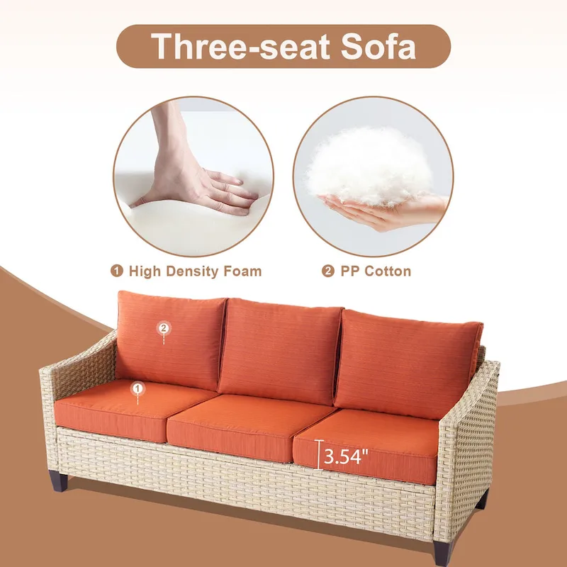 HOOOWOOO 8-piece Patio Wicker Rattan Conversation Set with Multifunctional Fire Pit Table