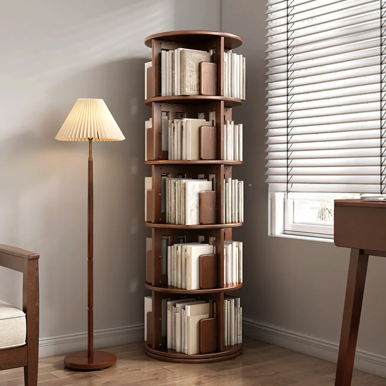 Rotating Vertical Modern Wood Corner Bookcase