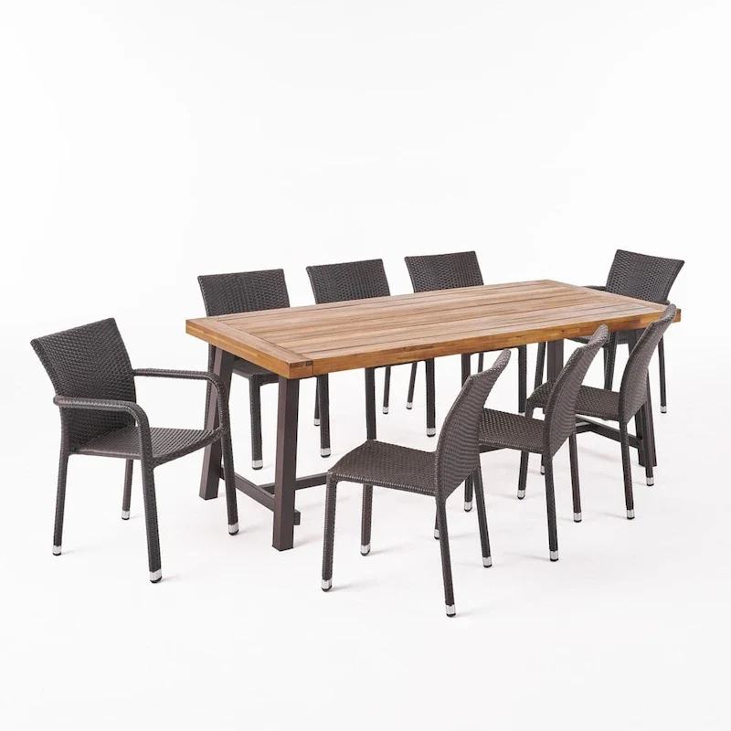 Fairgreen Outdoor 8 Seater Wood and Wicker Dining Set by Christopher Knight Home