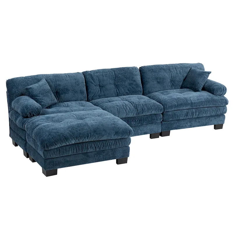 120.87 Chenille L-Shaped Sleeper Sectional Sofa with Ottoman