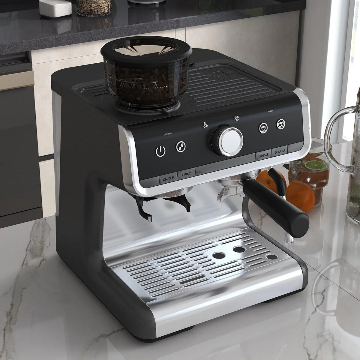 Espresso Coffee Maker, with Grinder, 2.8 L Water Tank