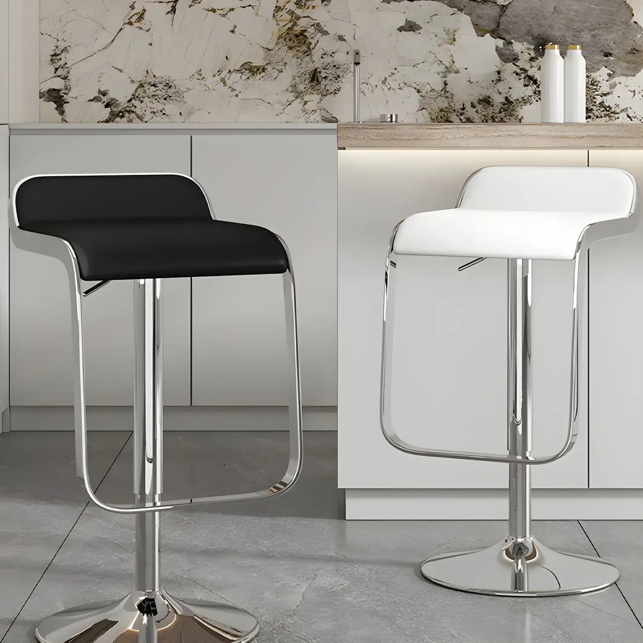 Leather Low Back Metal Adjustable Swivel Bar Stools