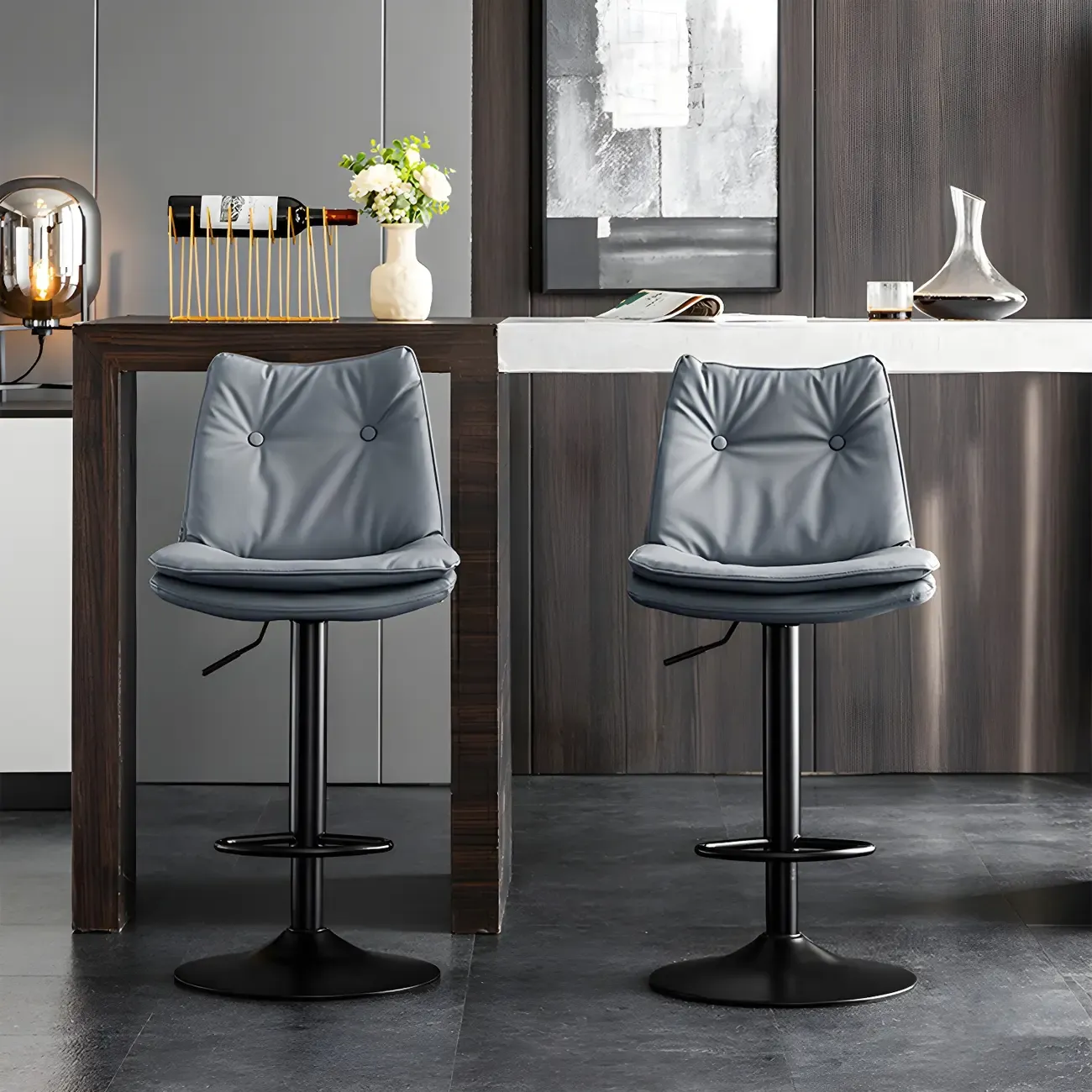 Modern Adjustable Leather Swivel Bar Stools
