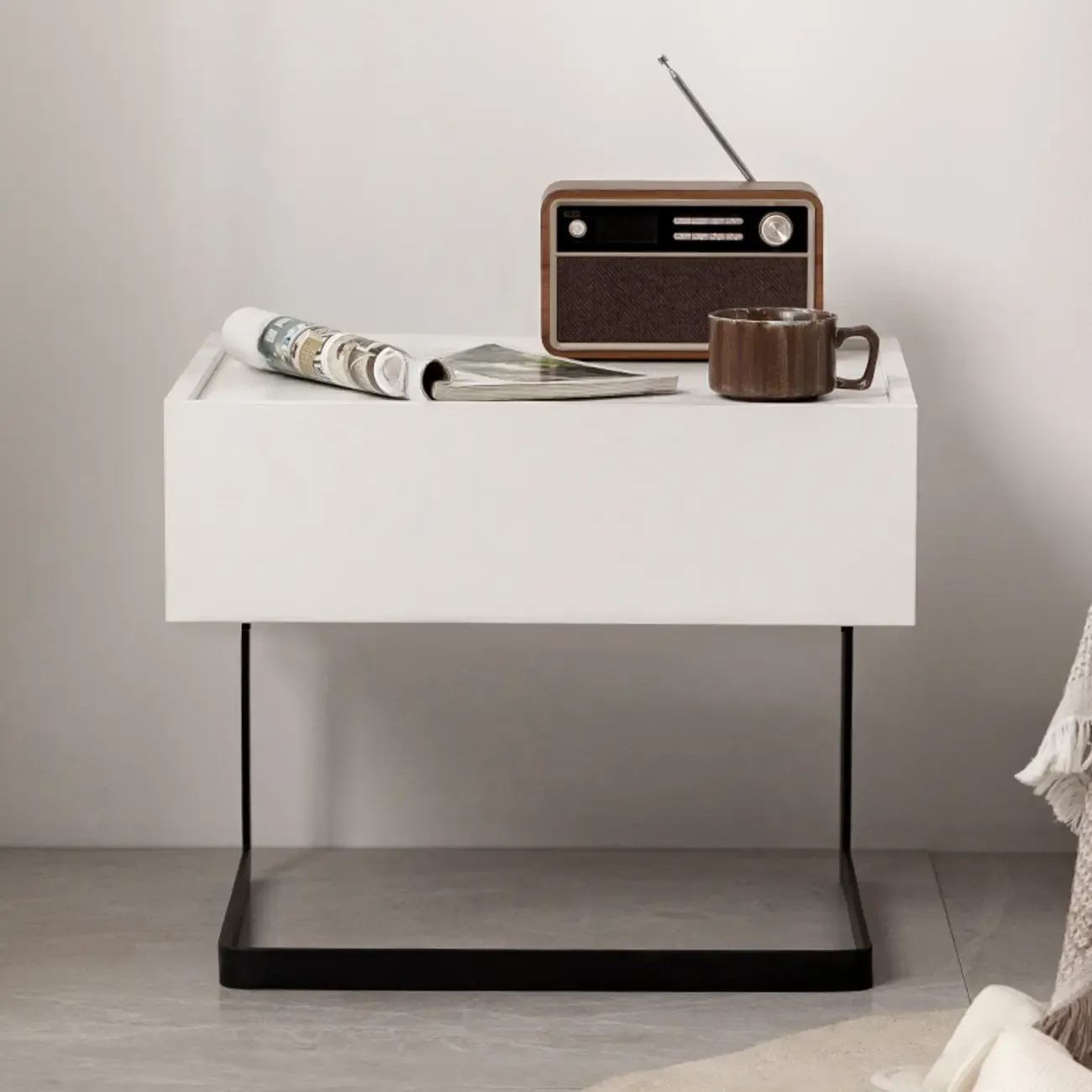 Modern Black Wood Compact Drawer Nightstand