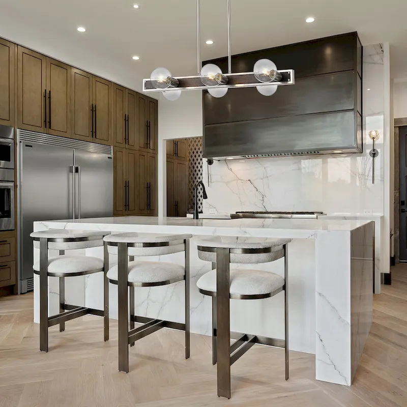 Brushed Nickel and Wood 6-Light Linear Island Lighting - Brushed Nickel and Wood