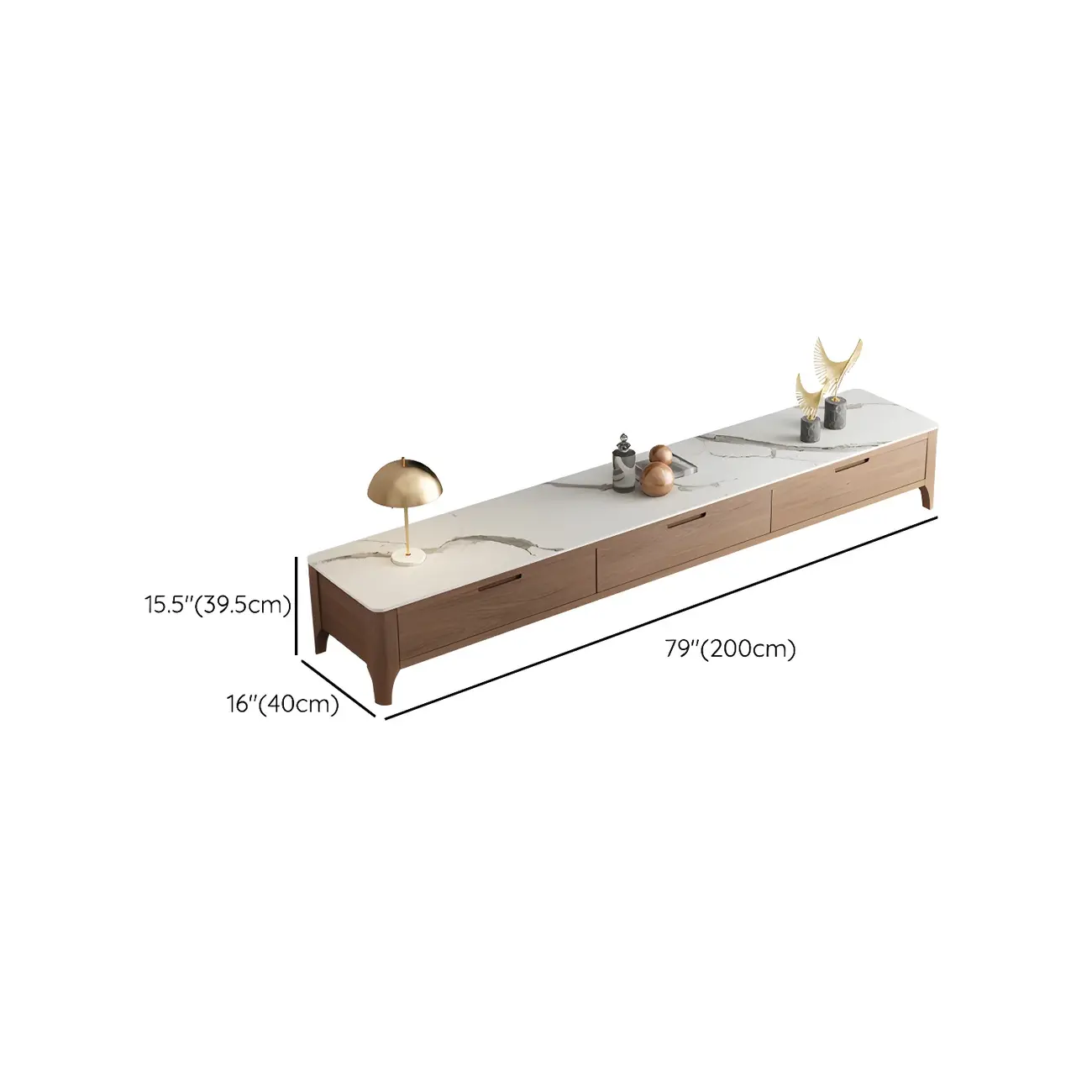 71 Brown Stone Top Cable Management TV Stand with Drawers