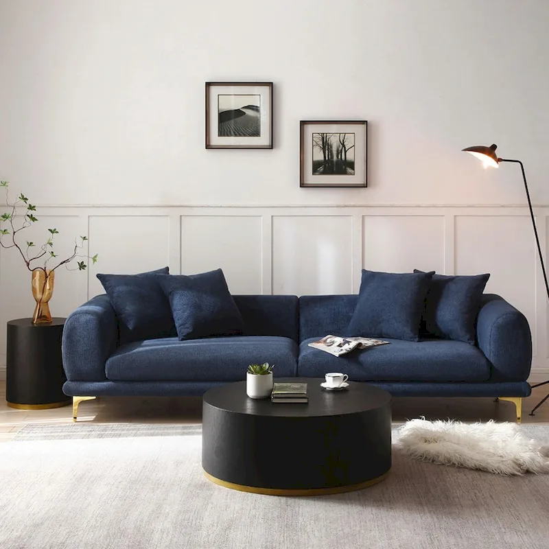 108.3in Upholstered Blue White 4-Seater Modern Fabric Sofa Couch