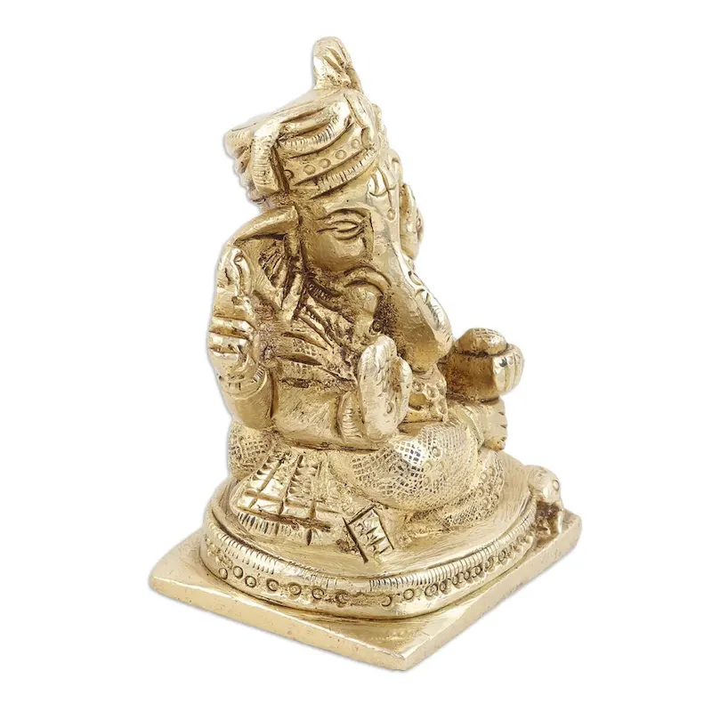 Novica Handmade Golden Ganesha Brass Statuette