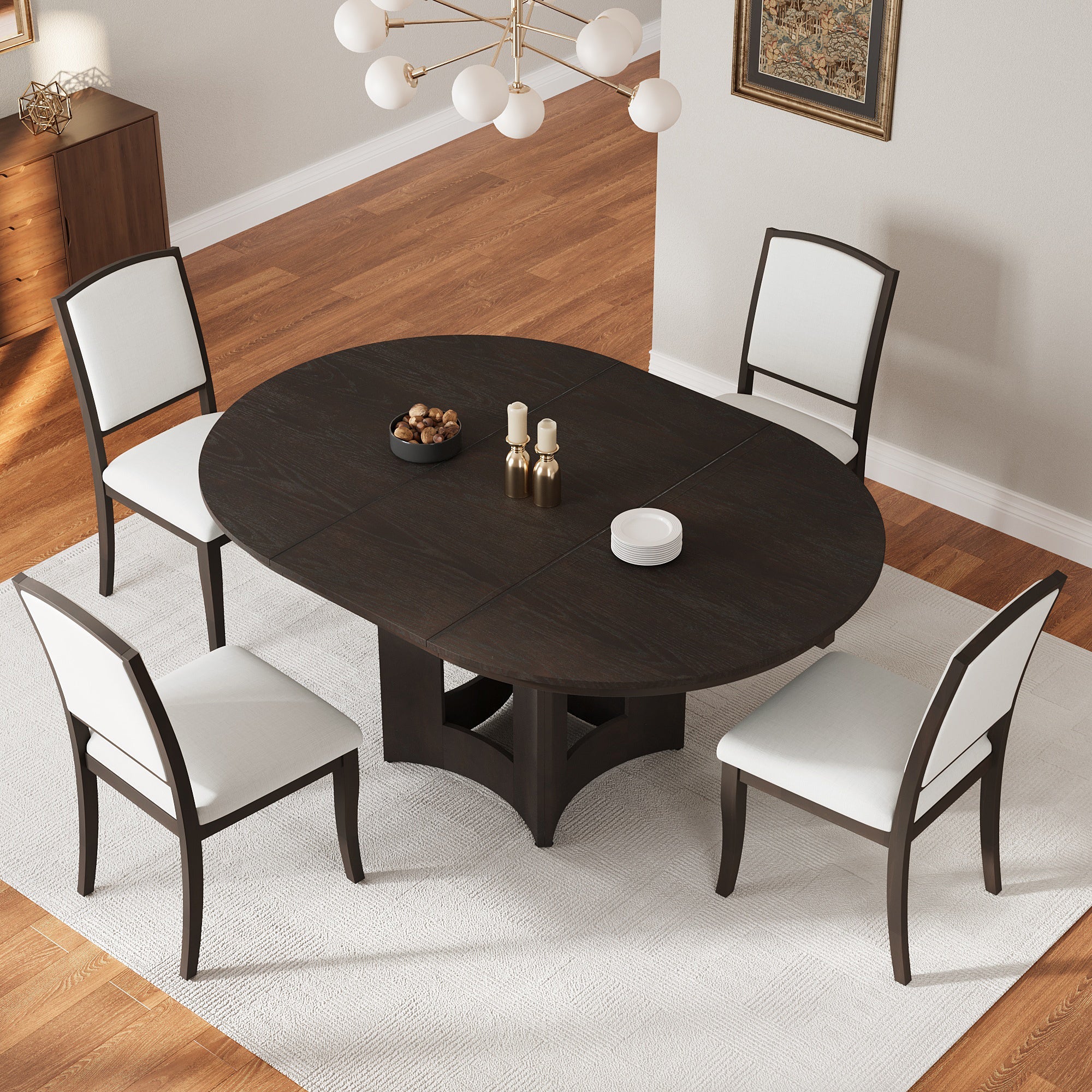 Classic Modern Extendable Round Dining Table Set for 4