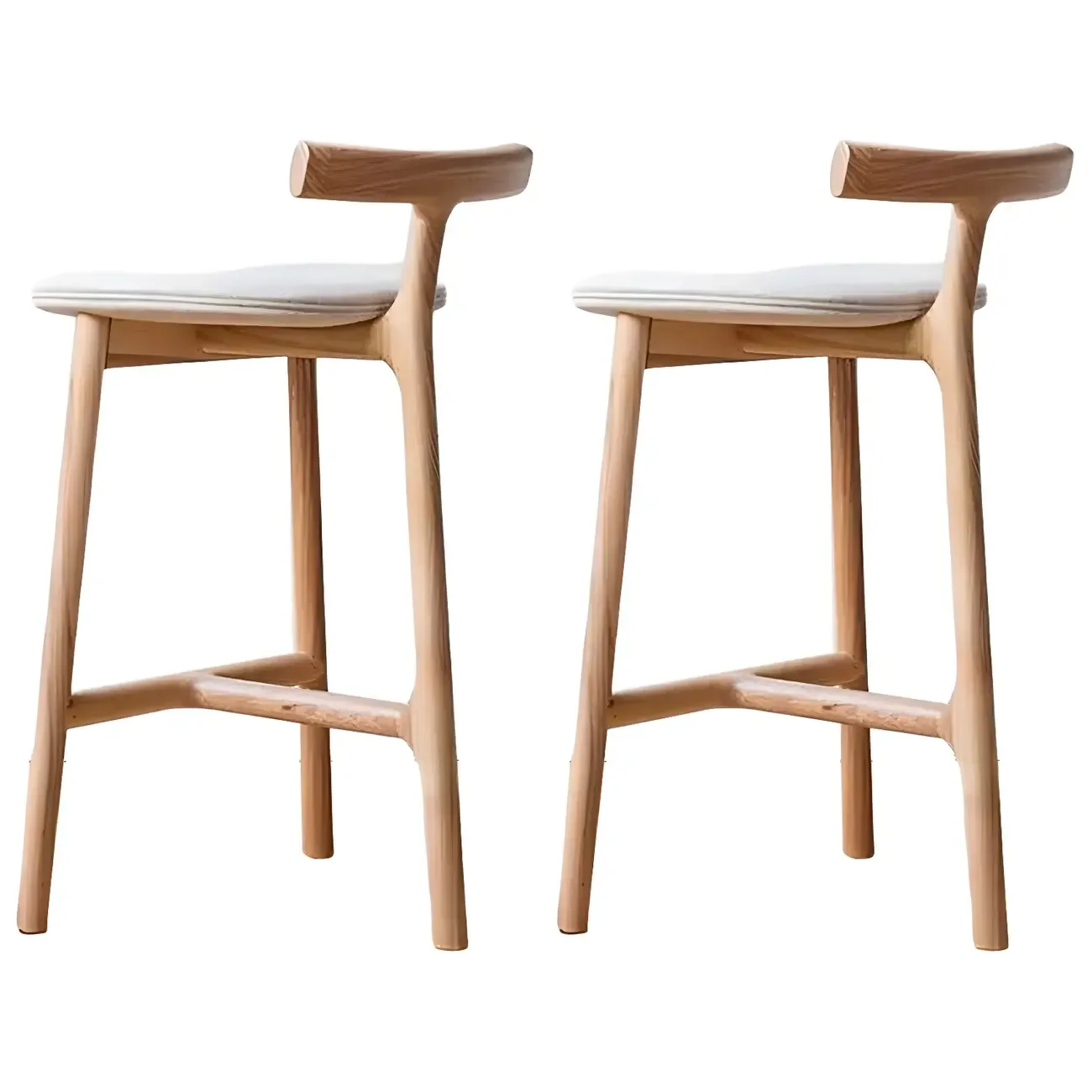 Natural Tripod Ash Wood Fabric Armless Bar Stool