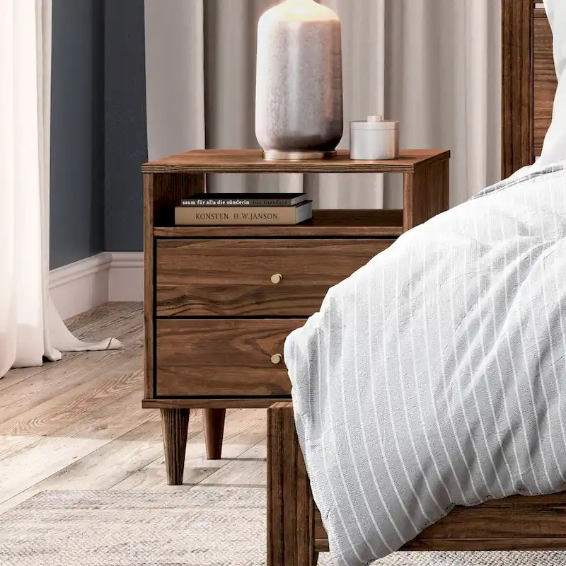 Grain Wood Furniture Mid Century Two-Drawer Nightstand