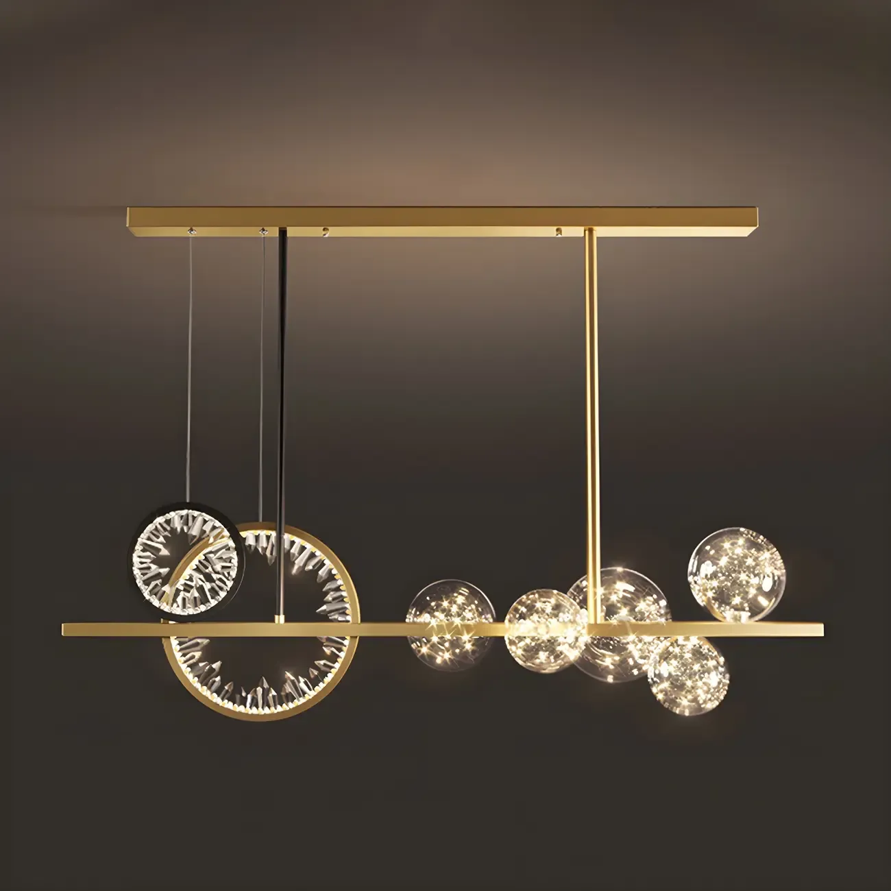 Geometric Gold Glass-Crystal Island Pendant Light