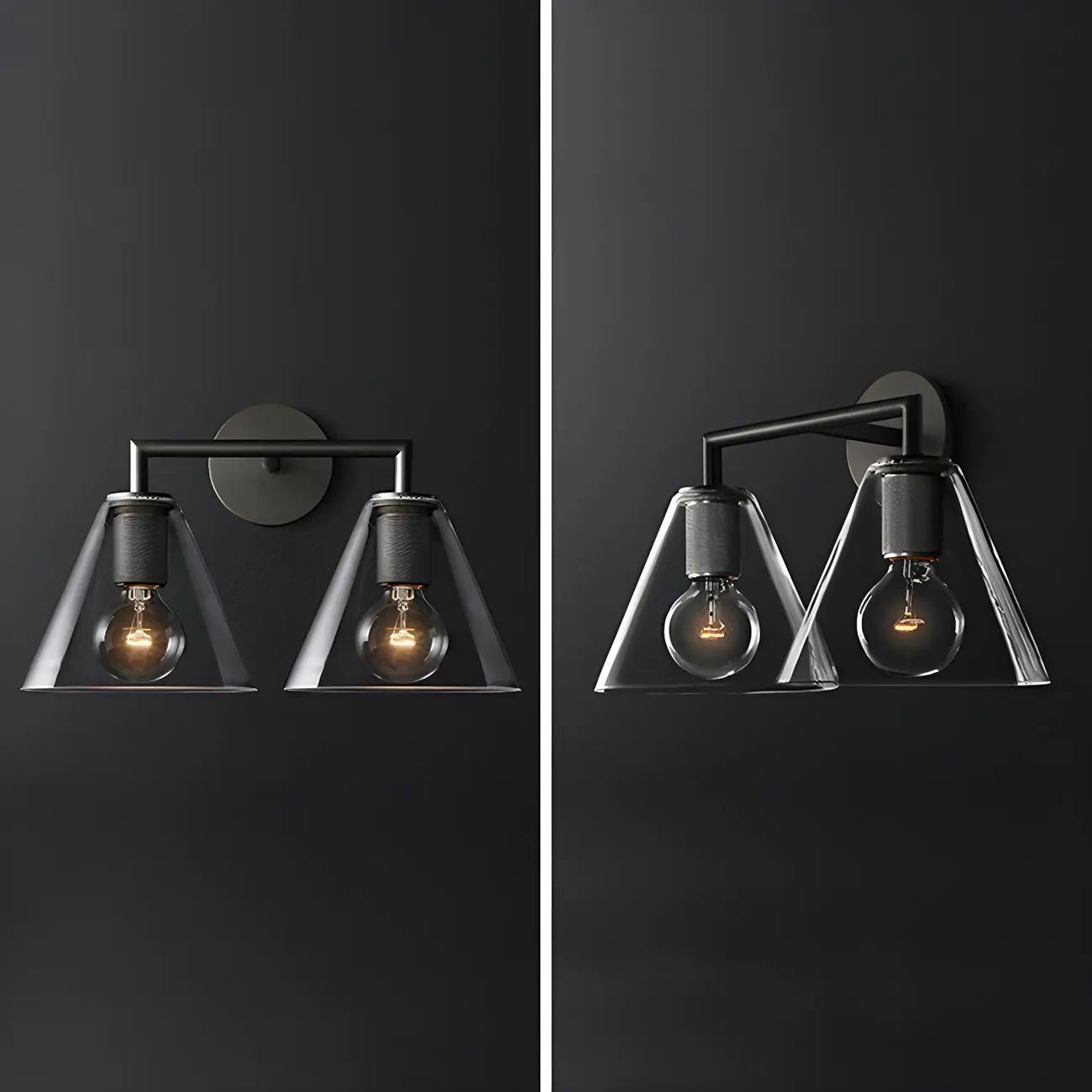 Industrial Cone Glass Wall Sconce with Brass/Black Finish