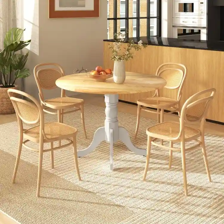 Wooden Dining Table with Round Tabletop and Curved Trestle Legs - 39.37 x 39.37 x 28.74