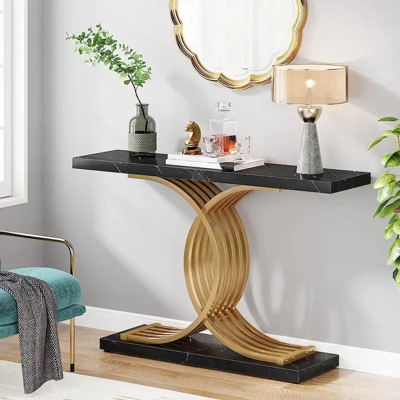 Console Table, Entryway Table with Geometric Legs, Sofa Table - 11.81  D x 39.37  W x 31.49  H