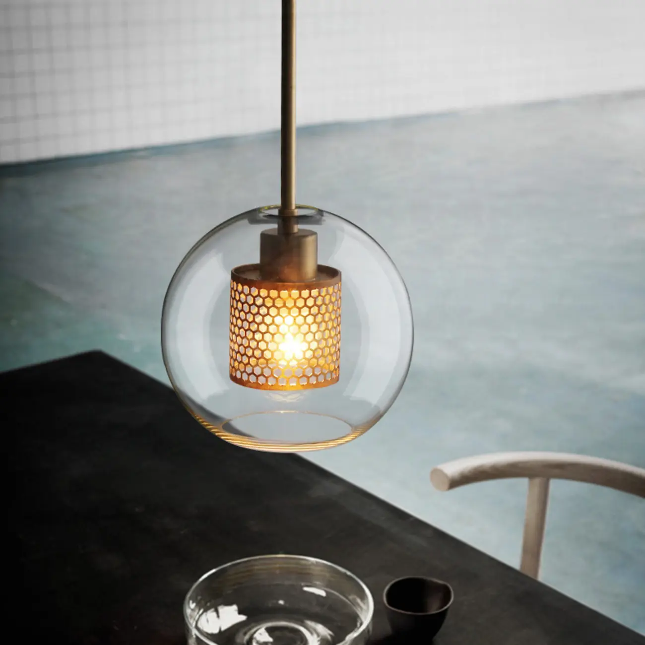 Modern Clear Glass Kitchen Island Pendant Light Metal Frame