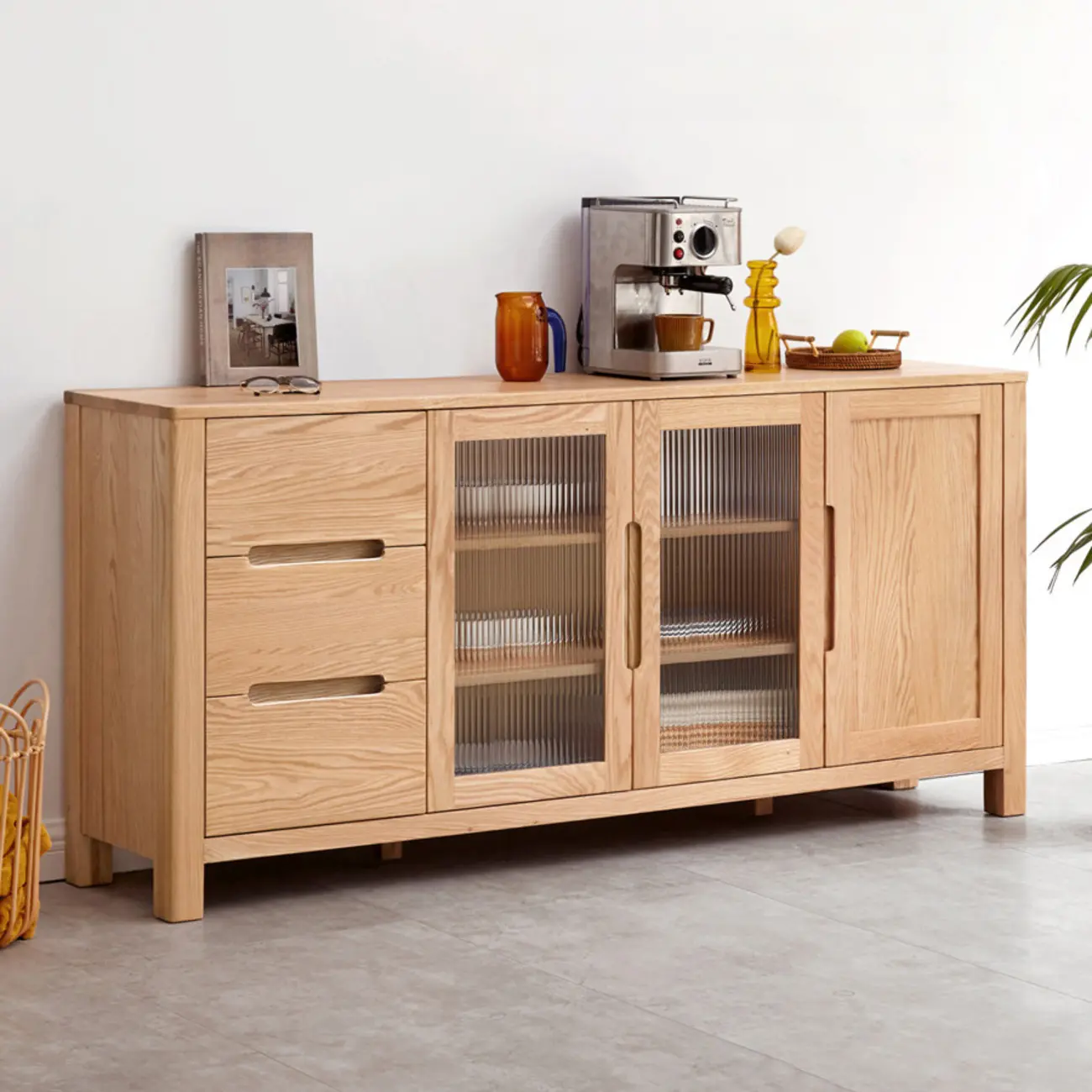 Modern Wood Sideboard with Shelves and Drawers