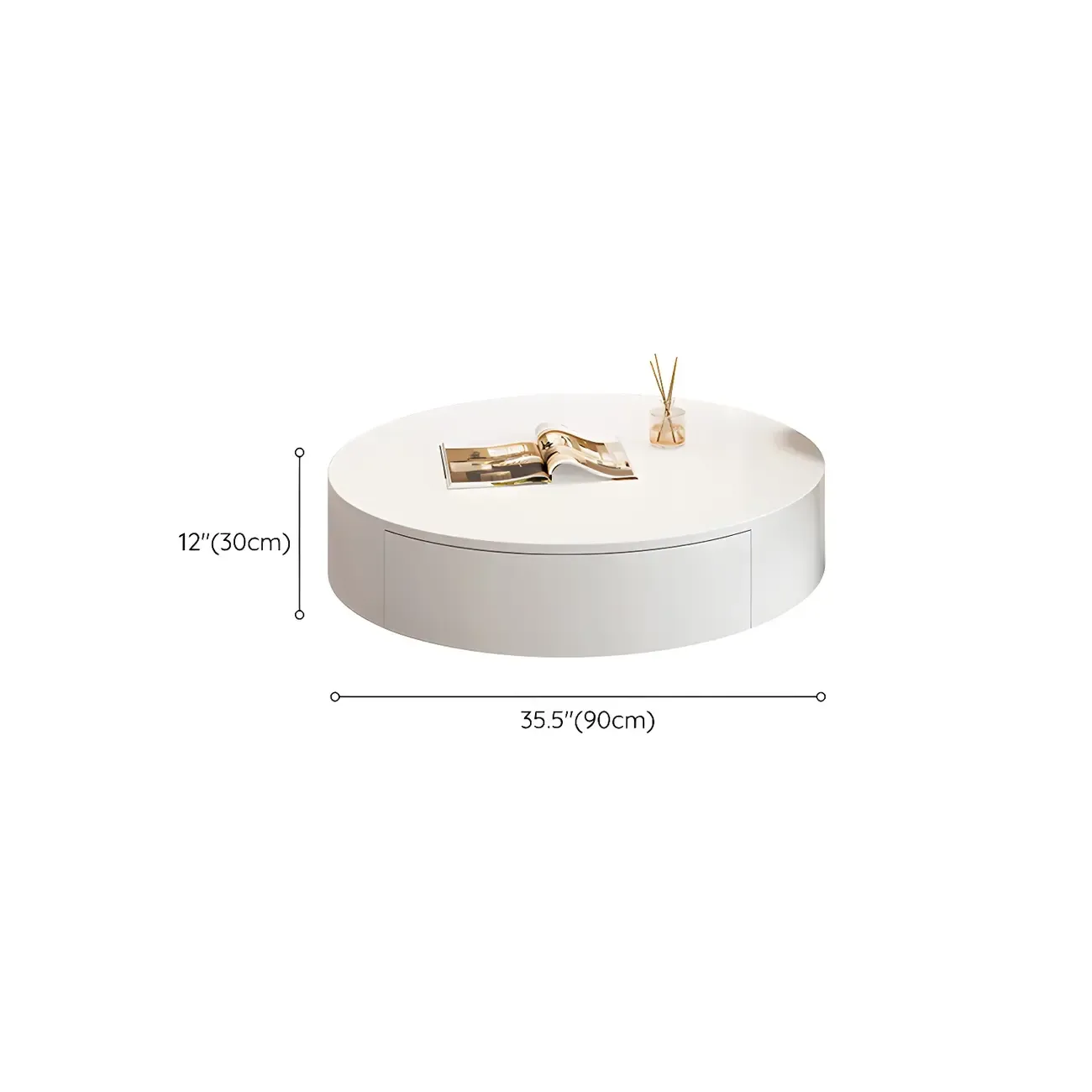 Pure White Round Modern Wood Drawer Coffee Table