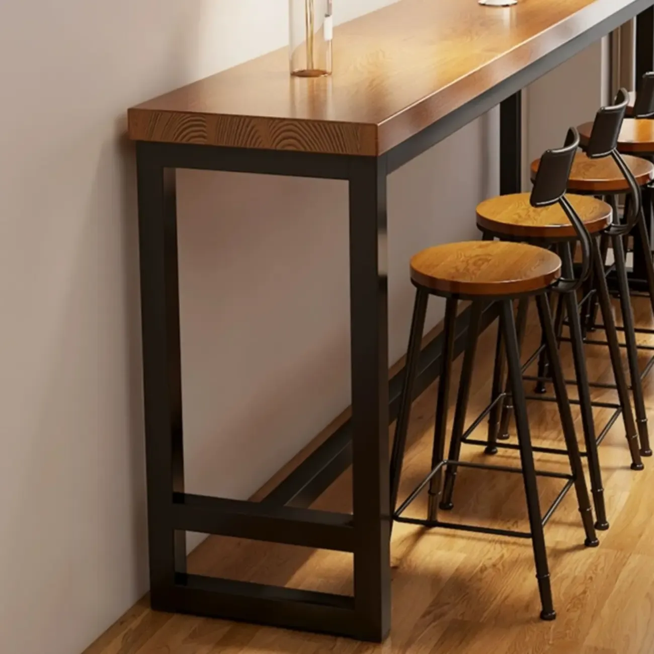Simple Brown Black Wooden Trestle Bar Tables