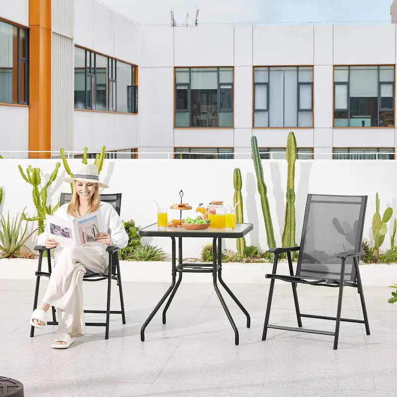 Yaheetech 4pcs Folding Dining Chairs Patio Dining Chairs with Backrest and Armrests