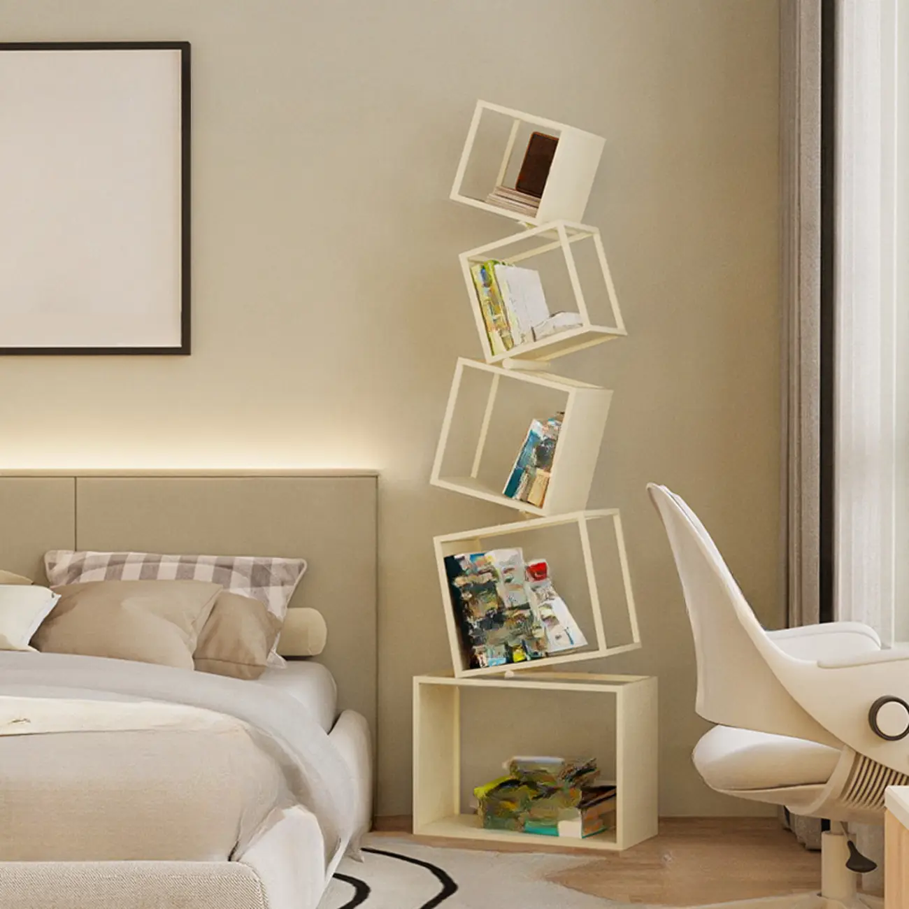 73H Black Metal Geometric Open Cube Bookcase