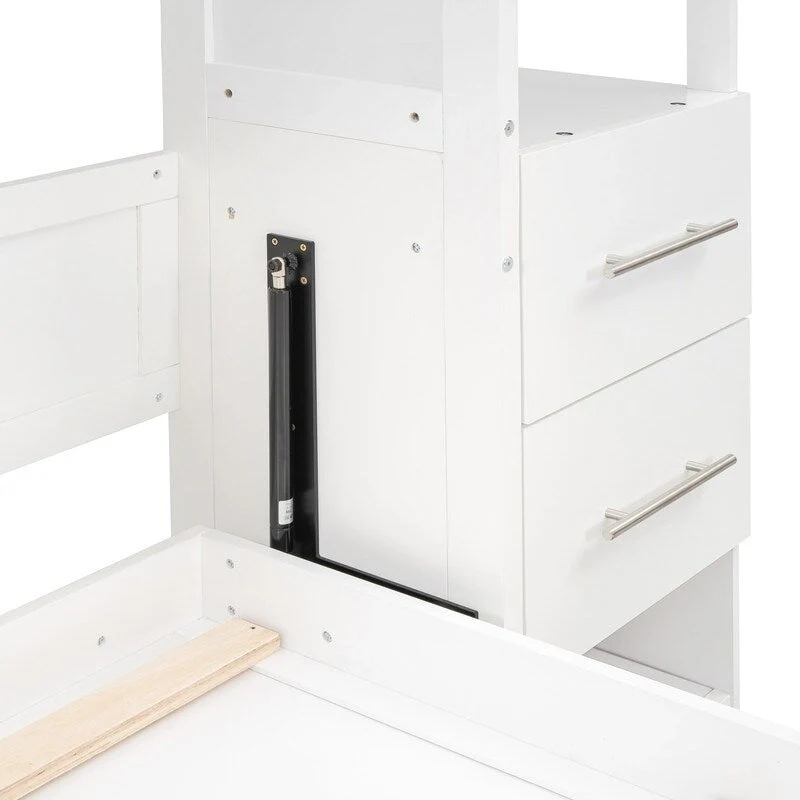 Queen Size Murphy Bed Wall Bed with Shelves, Drawers and LED Lights